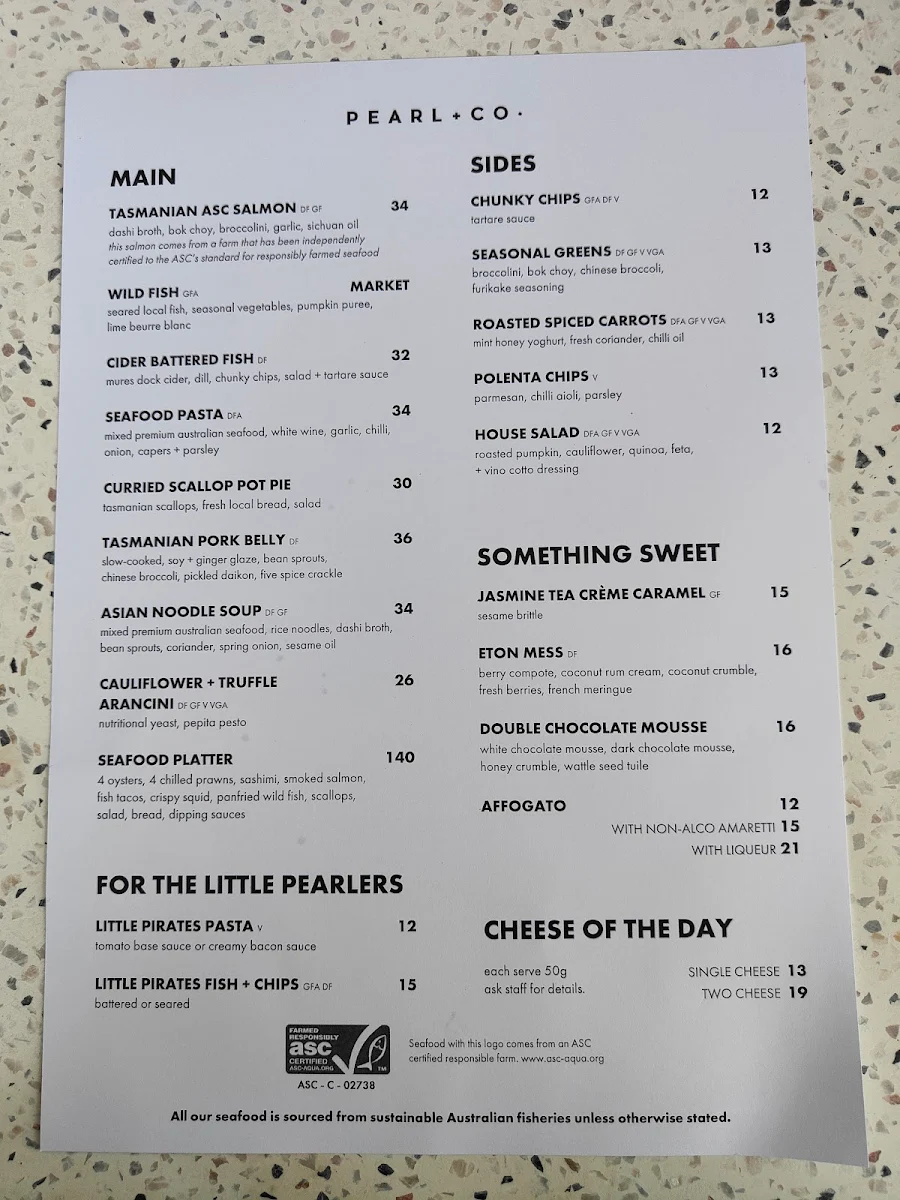 Menu, Pearl + Co