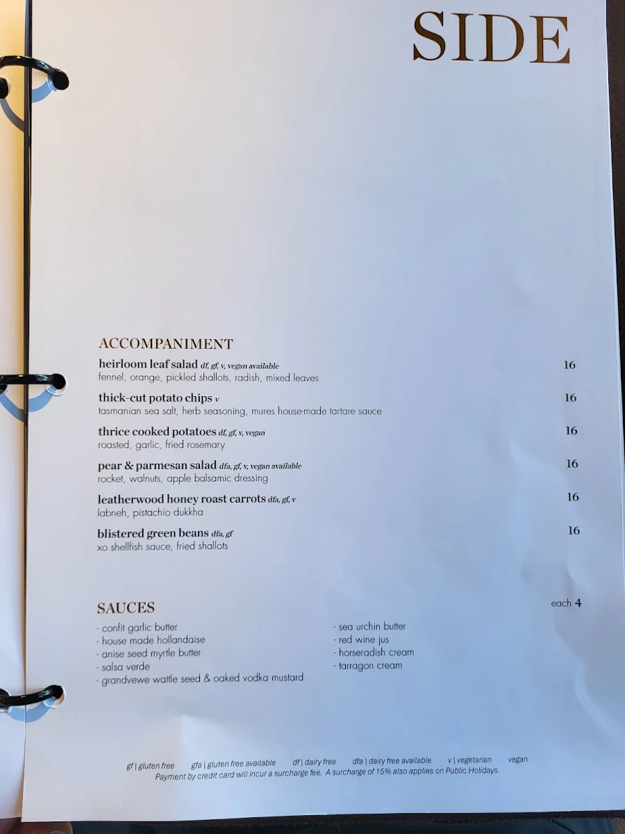 Menu, Pearl + Co