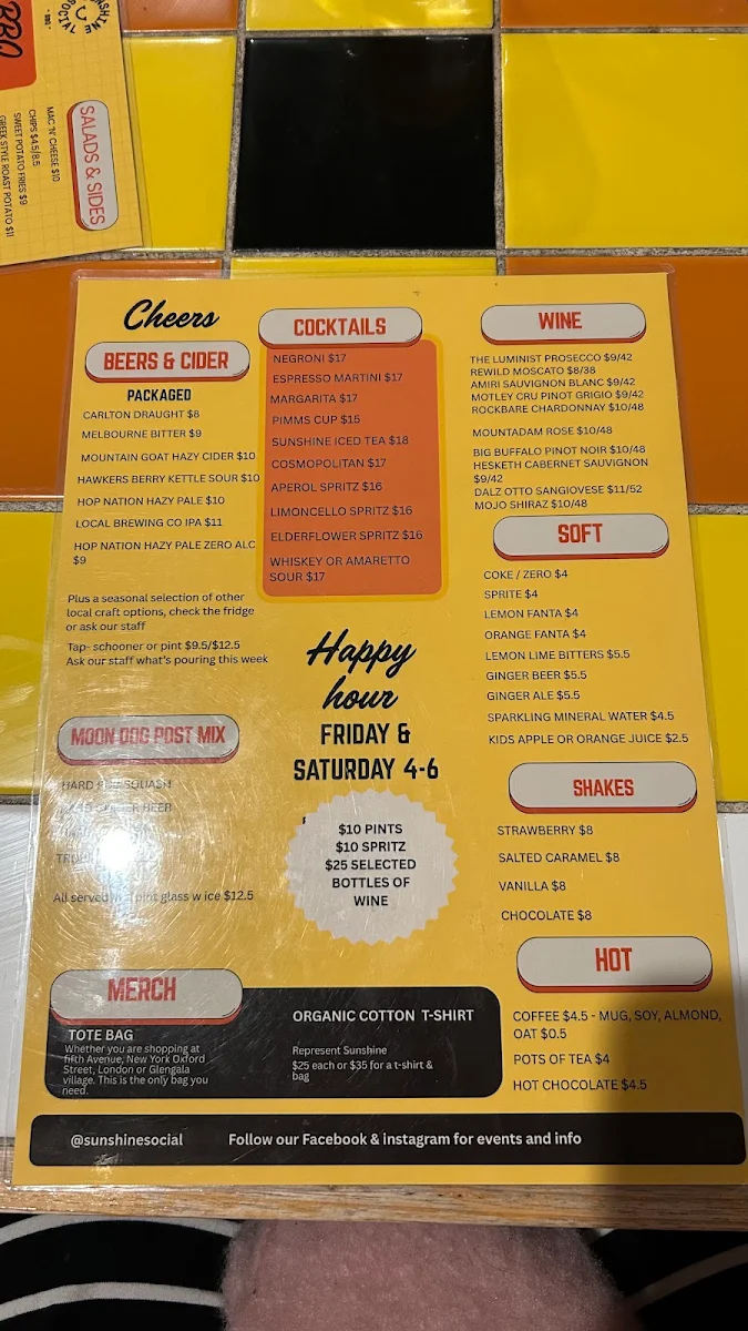 Menu, Sunshine Social - BBQ