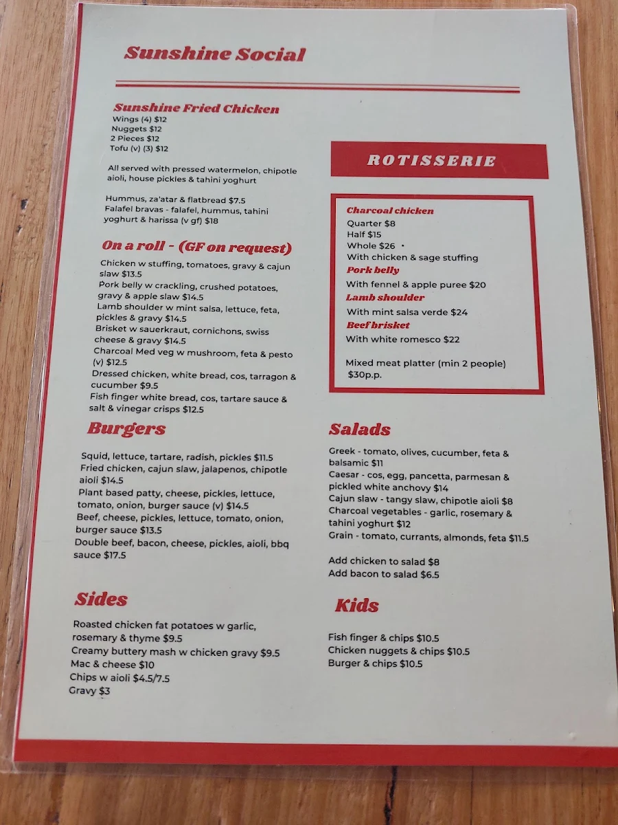 Menu, Sunshine Social - BBQ