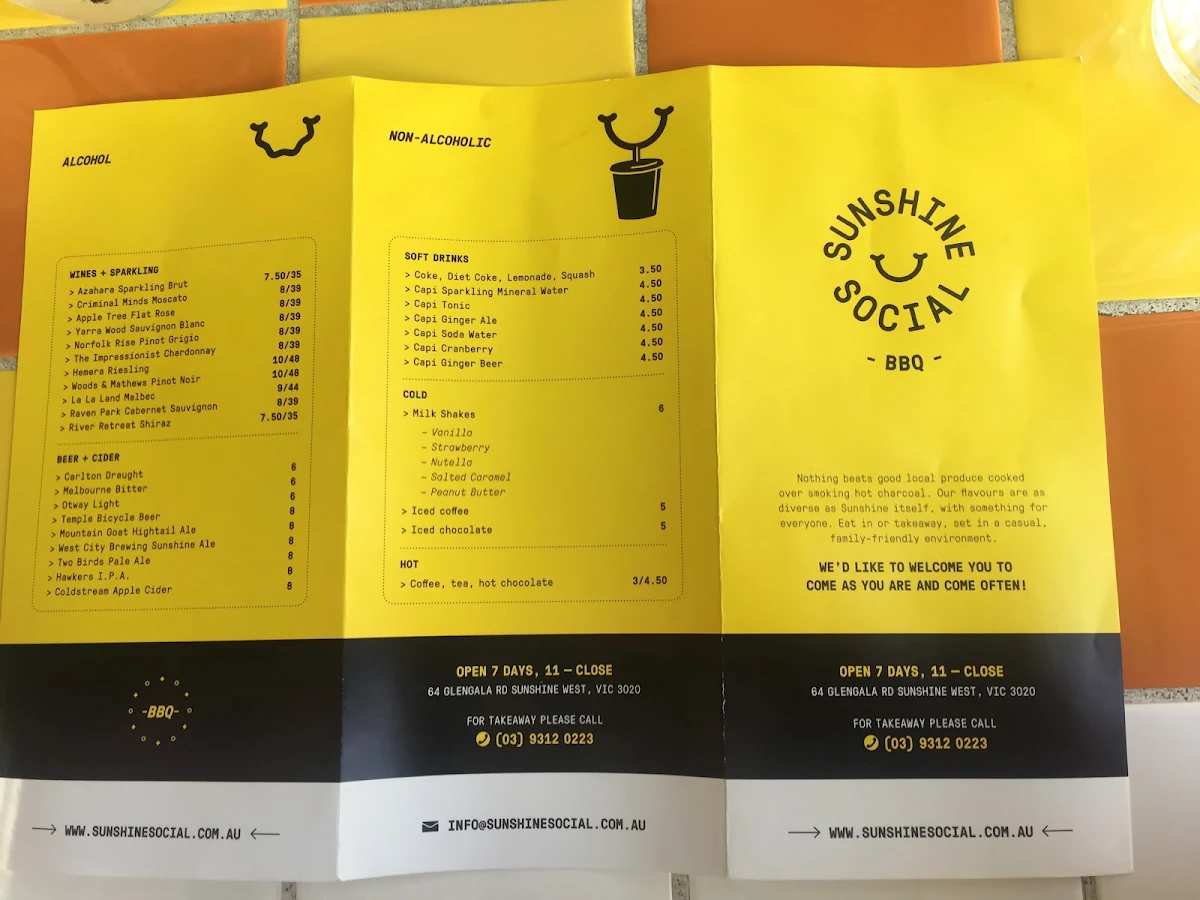 Menu, Sunshine Social - BBQ
