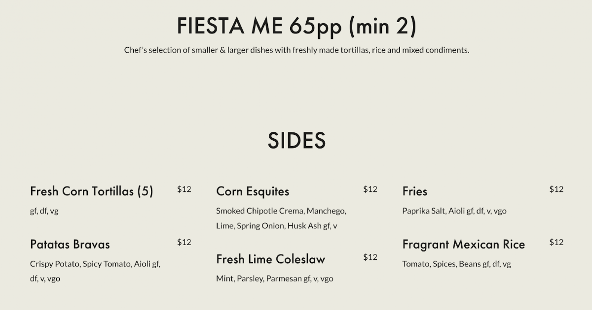 Menu, Polola