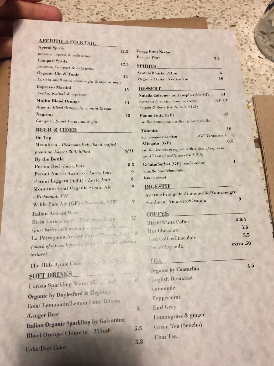 Menu, Farro Pizzeria Thornbury