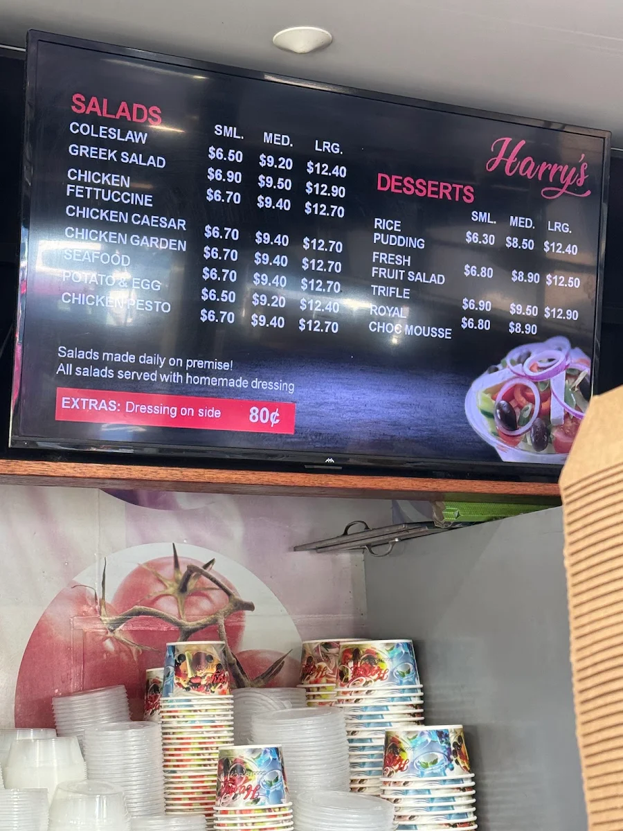 Menu, Harry's Christine Corner Burleigh Waters