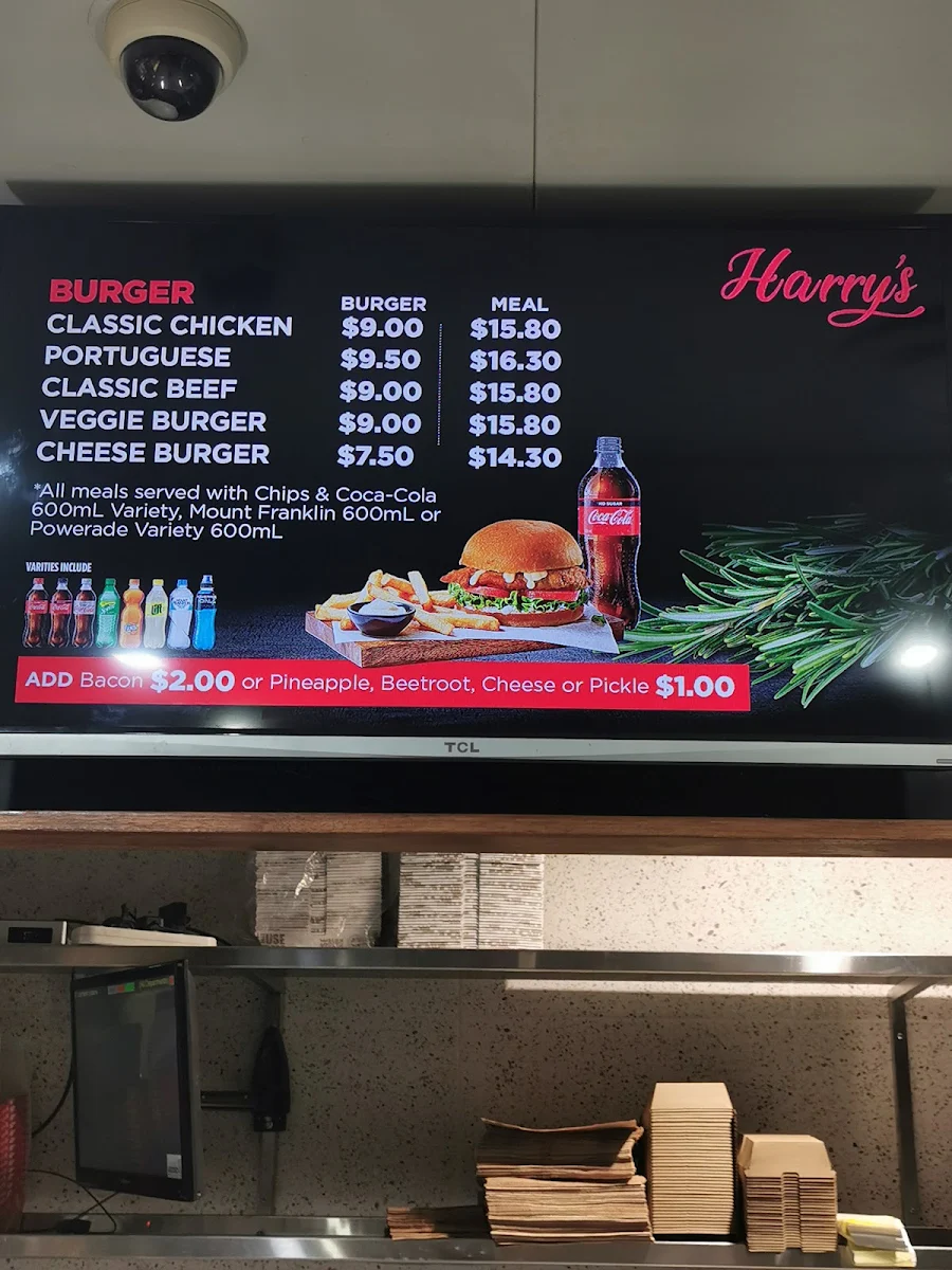 Menu, Harry's Christine Corner Burleigh Waters