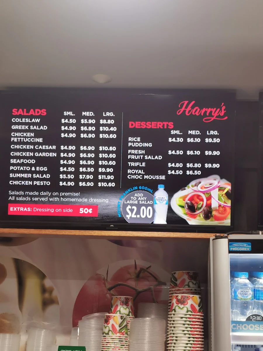 Menu, Harry's Christine Corner Burleigh Waters