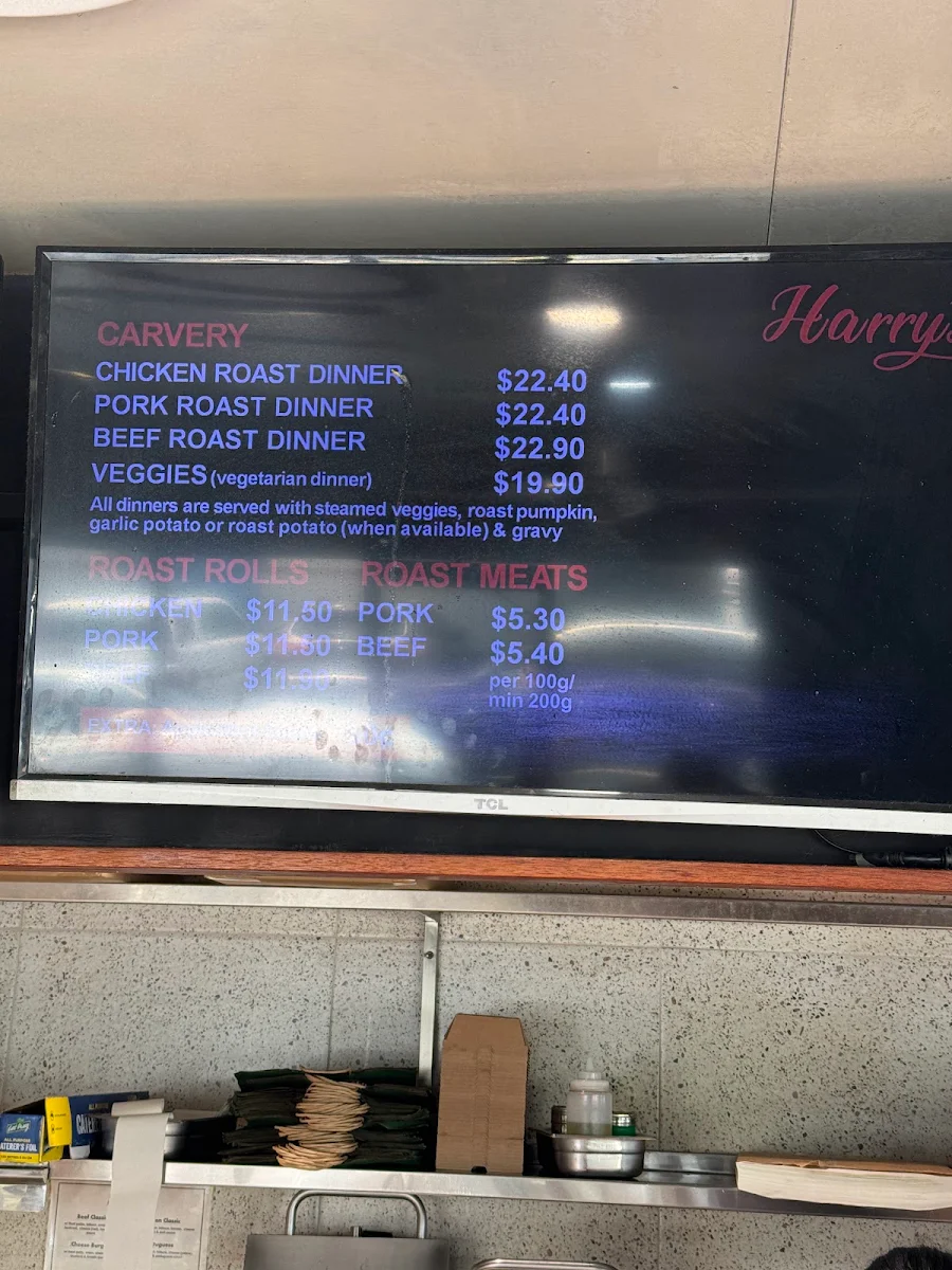 Menu, Harry's Christine Corner Burleigh Waters