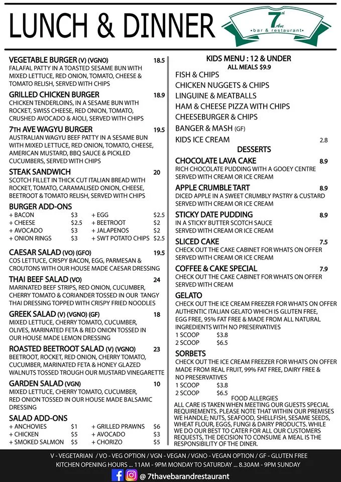 Menu, The 7th Ave Bar & Restaurant