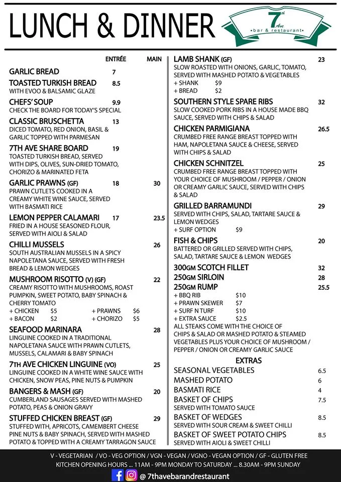 Menu, The 7th Ave Bar & Restaurant