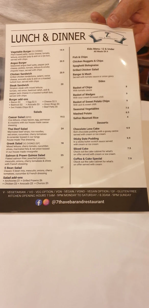 Menu, The 7th Ave Bar & Restaurant