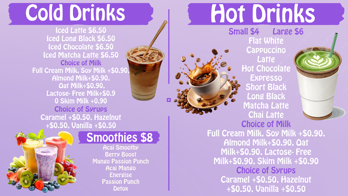 Menu, Blades and Berry Acai shop