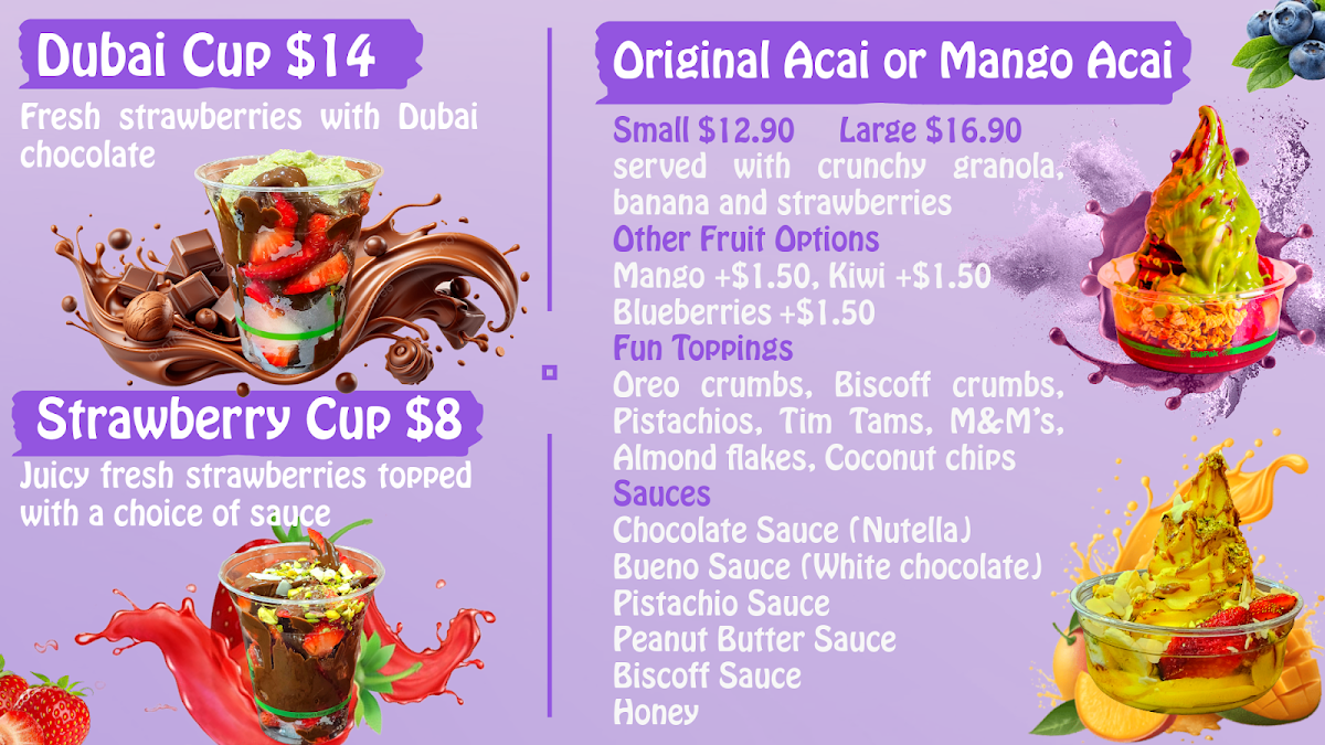 Menu, Blades and Berry Acai shop