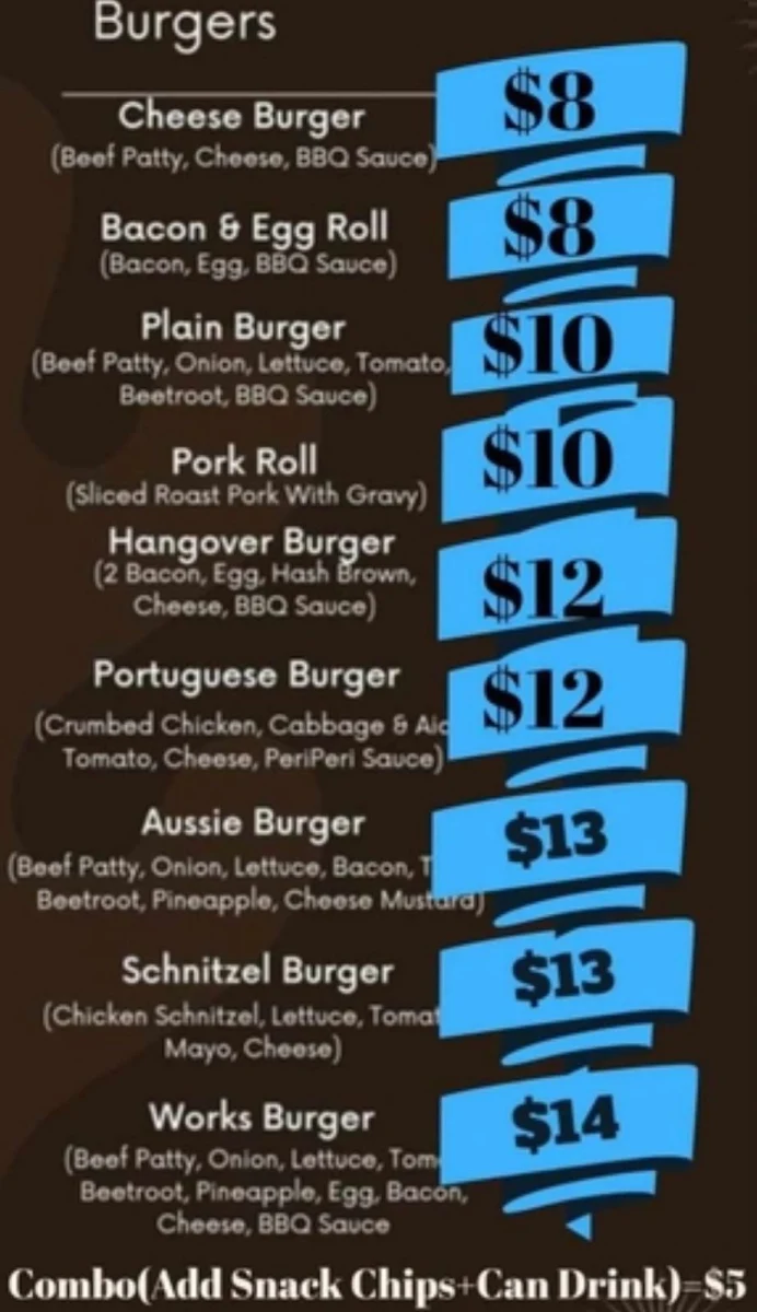 Menu, Filo-Aus Family Takeaway