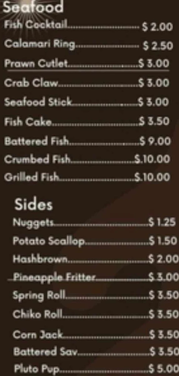 Menu, Filo-Aus Family Takeaway