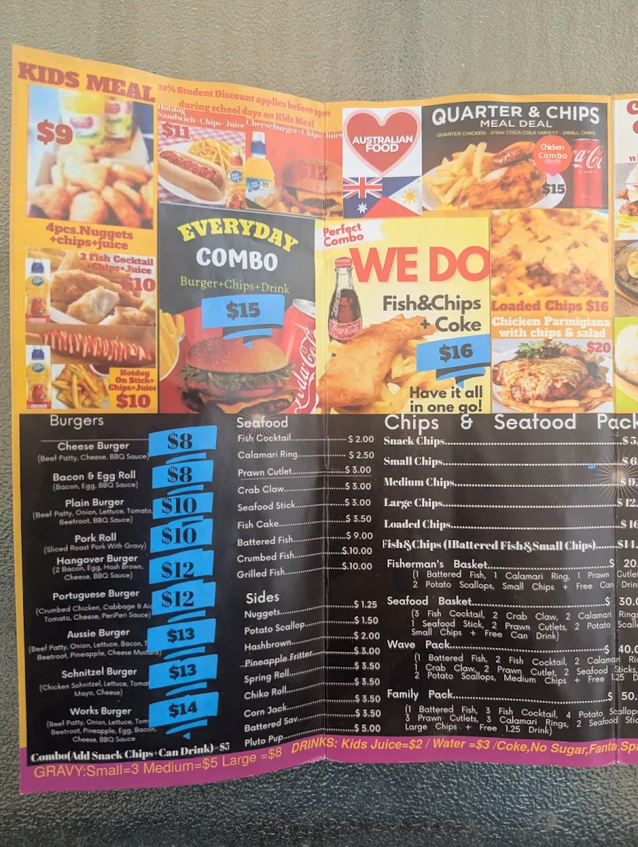 Menu, Filo-Aus Family Takeaway