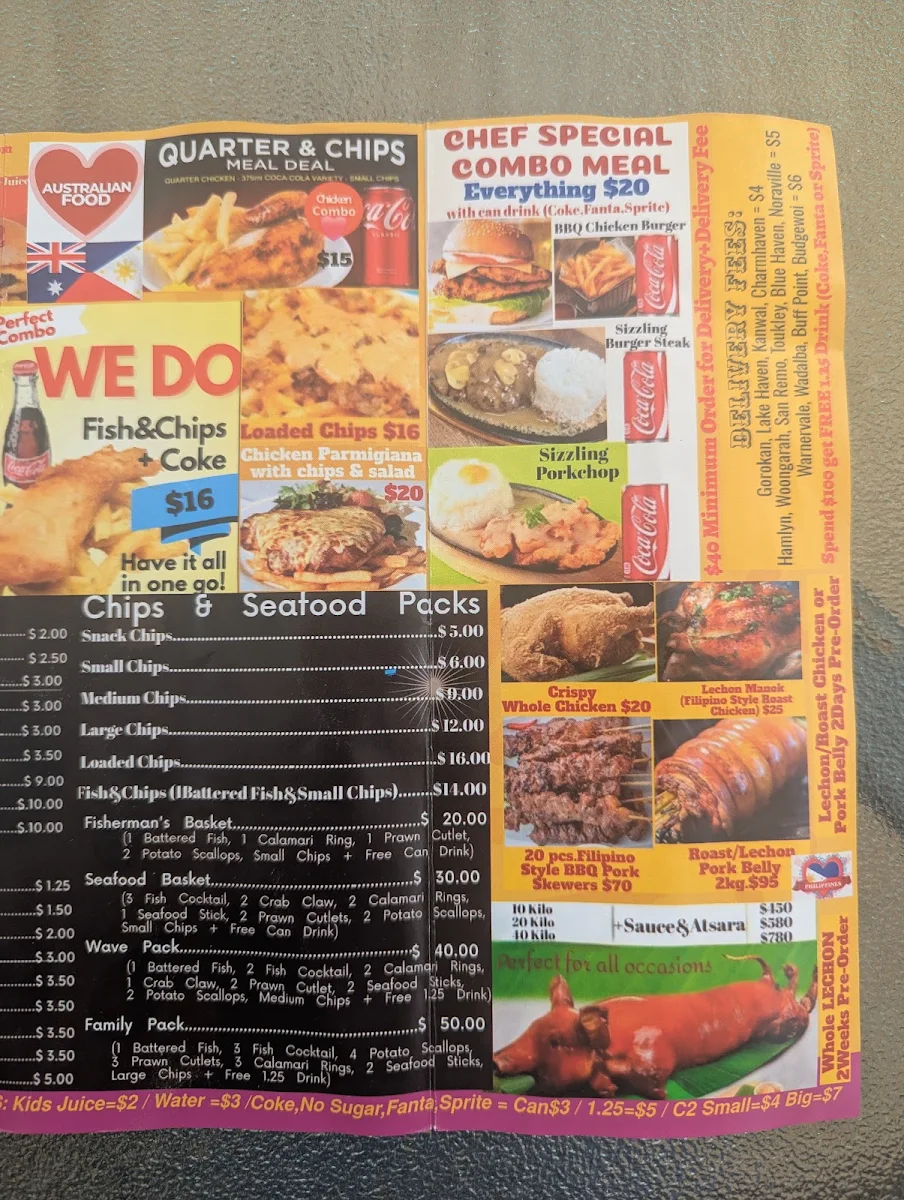 Menu, Filo-Aus Family Takeaway