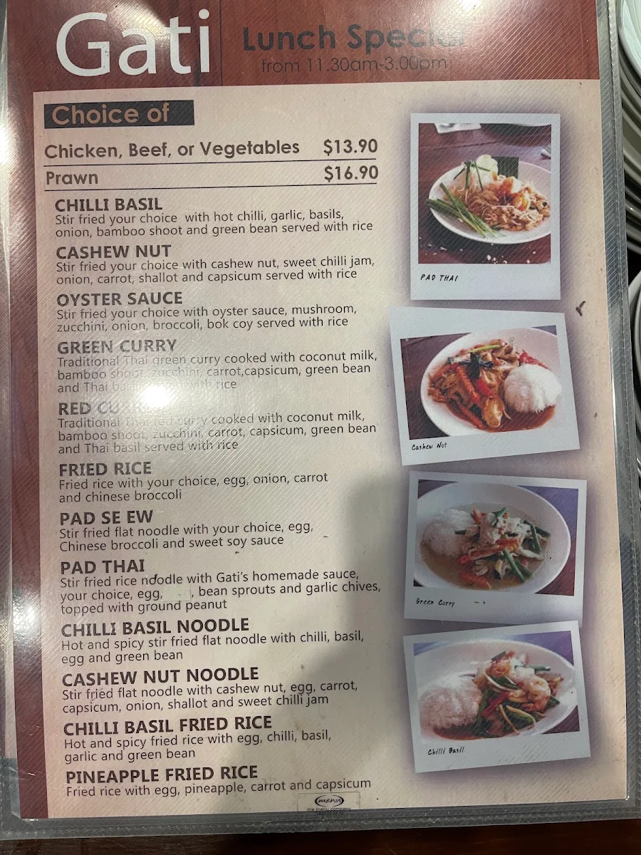 Menu, Gati Thai Restaurant