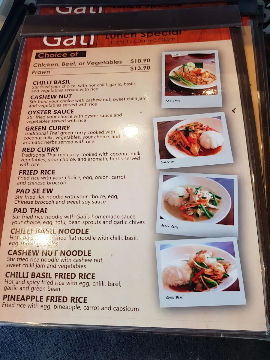 Menu, Gati Thai Restaurant