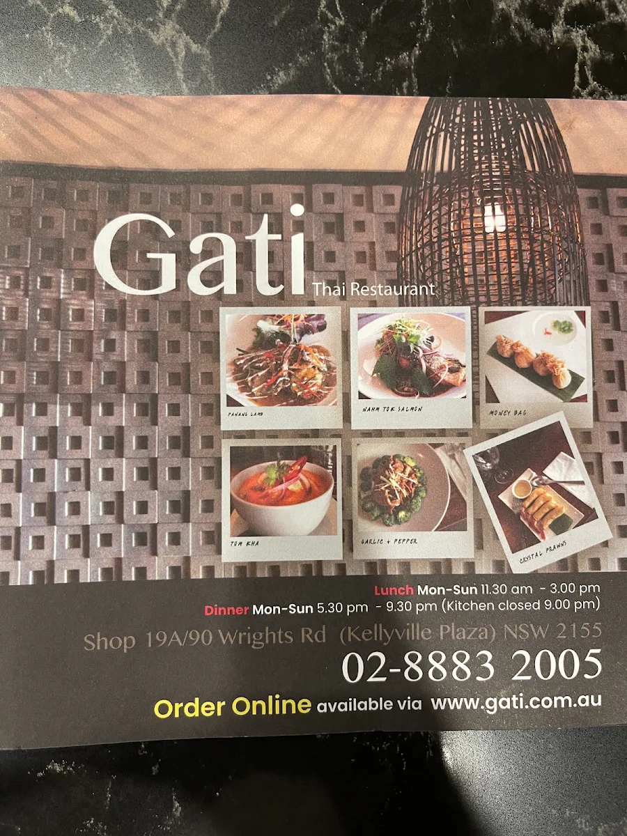 Menu, Gati Thai Restaurant