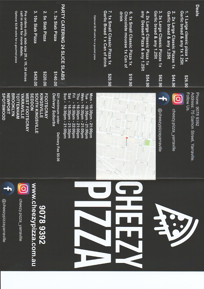 Menu, Cheezy Pizza
