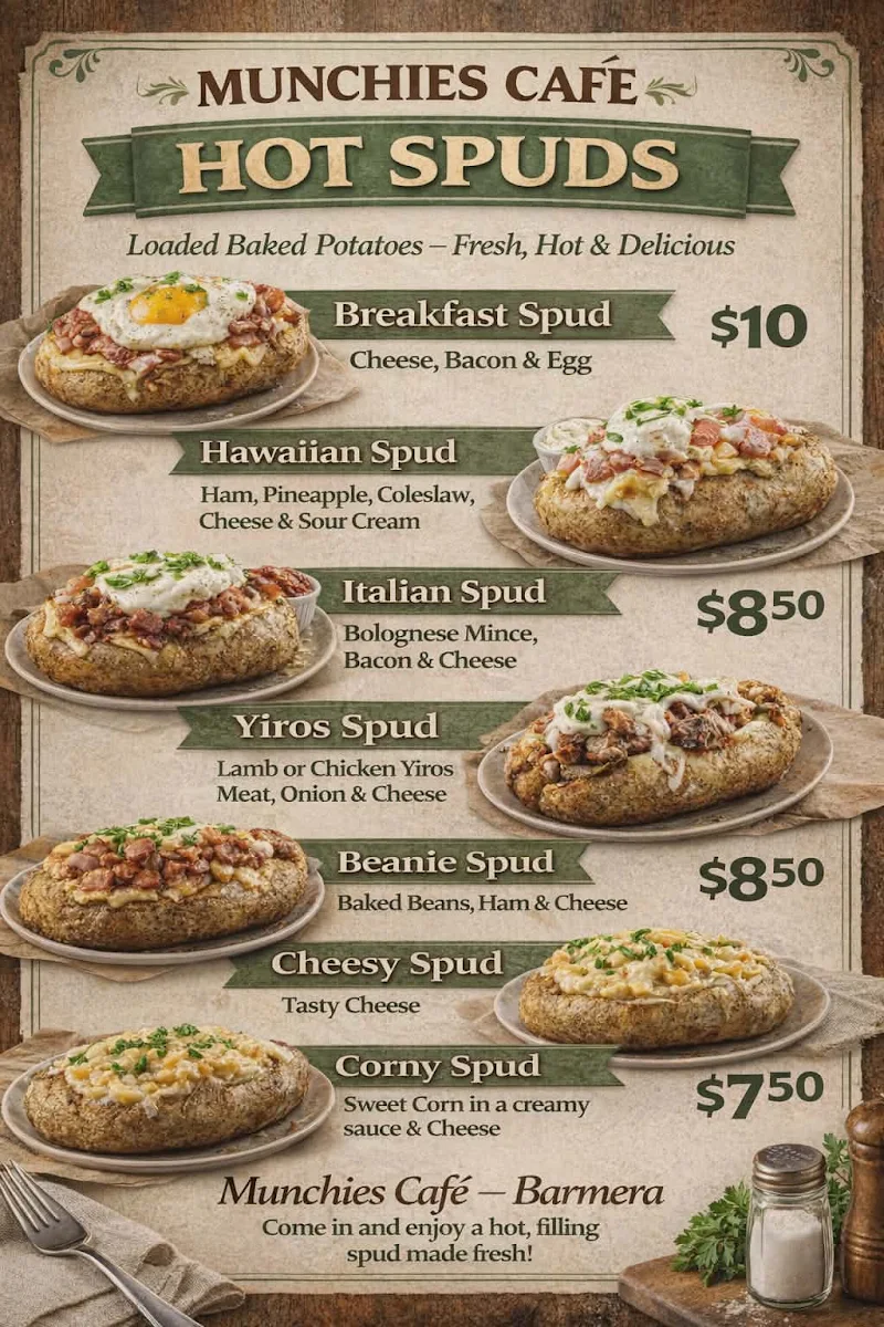 Menu, Munchies Community Cafe