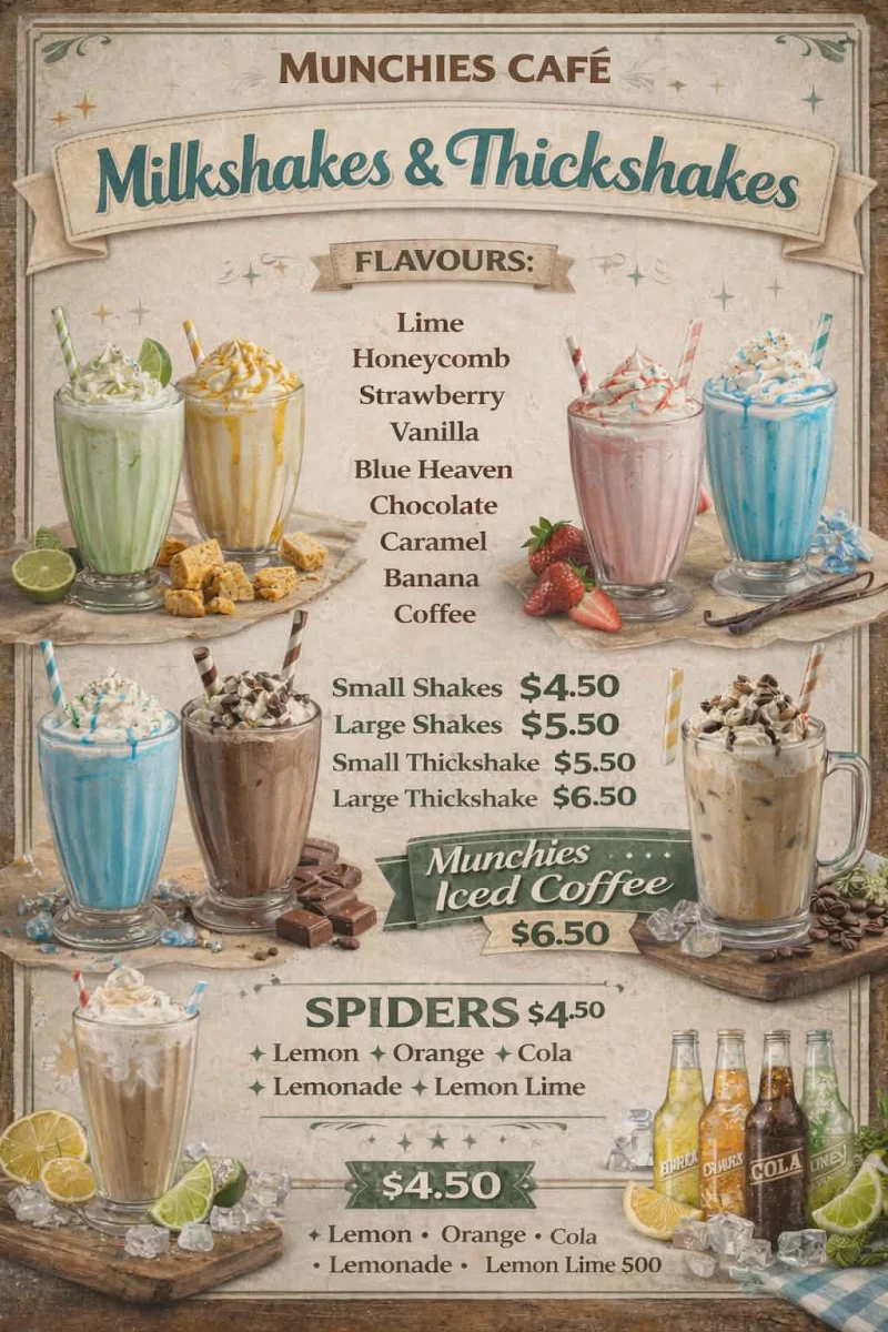Menu, Munchies Community Cafe