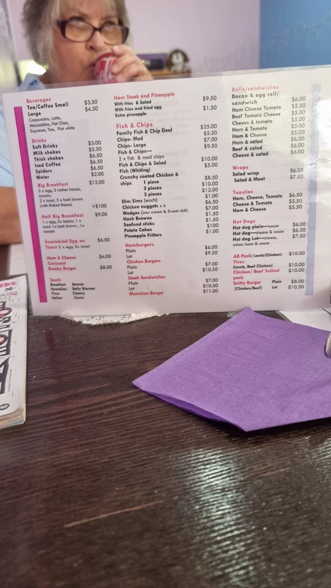 Menu, Munchies Community Cafe