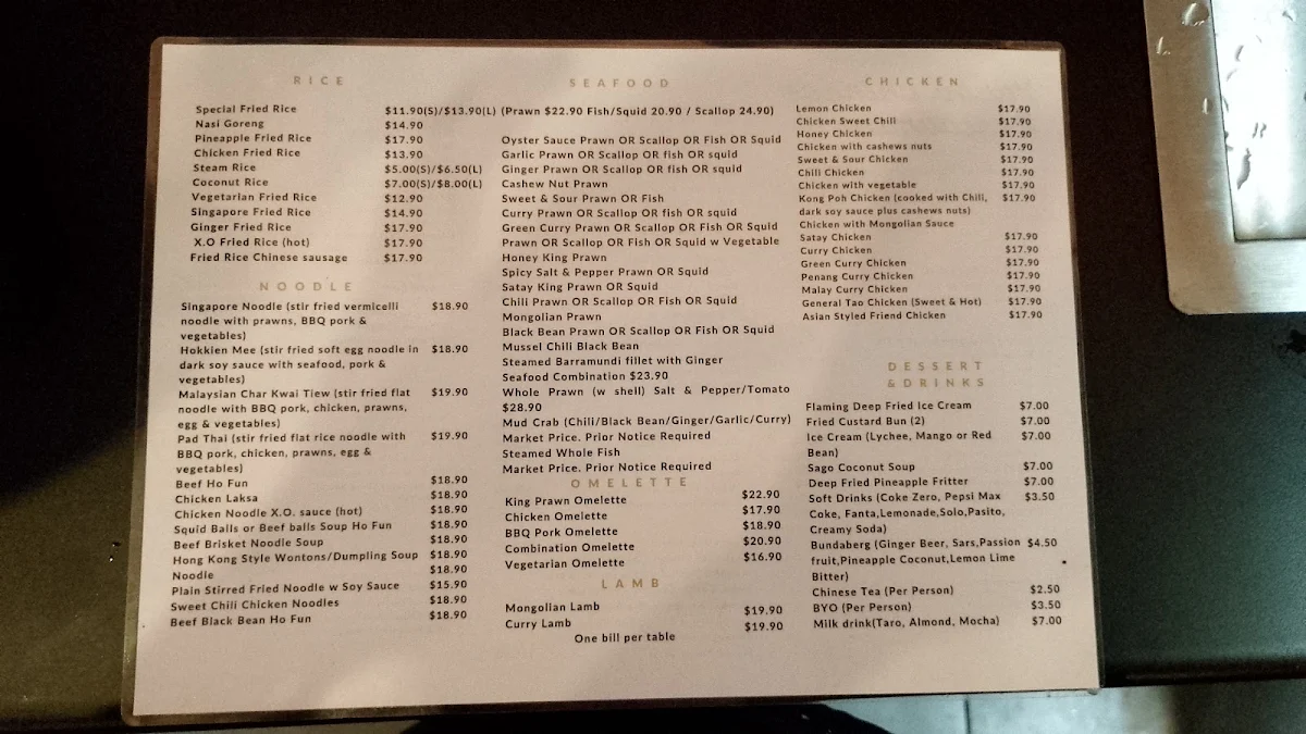 Menu, Ya Hoo Chinese Restaurant