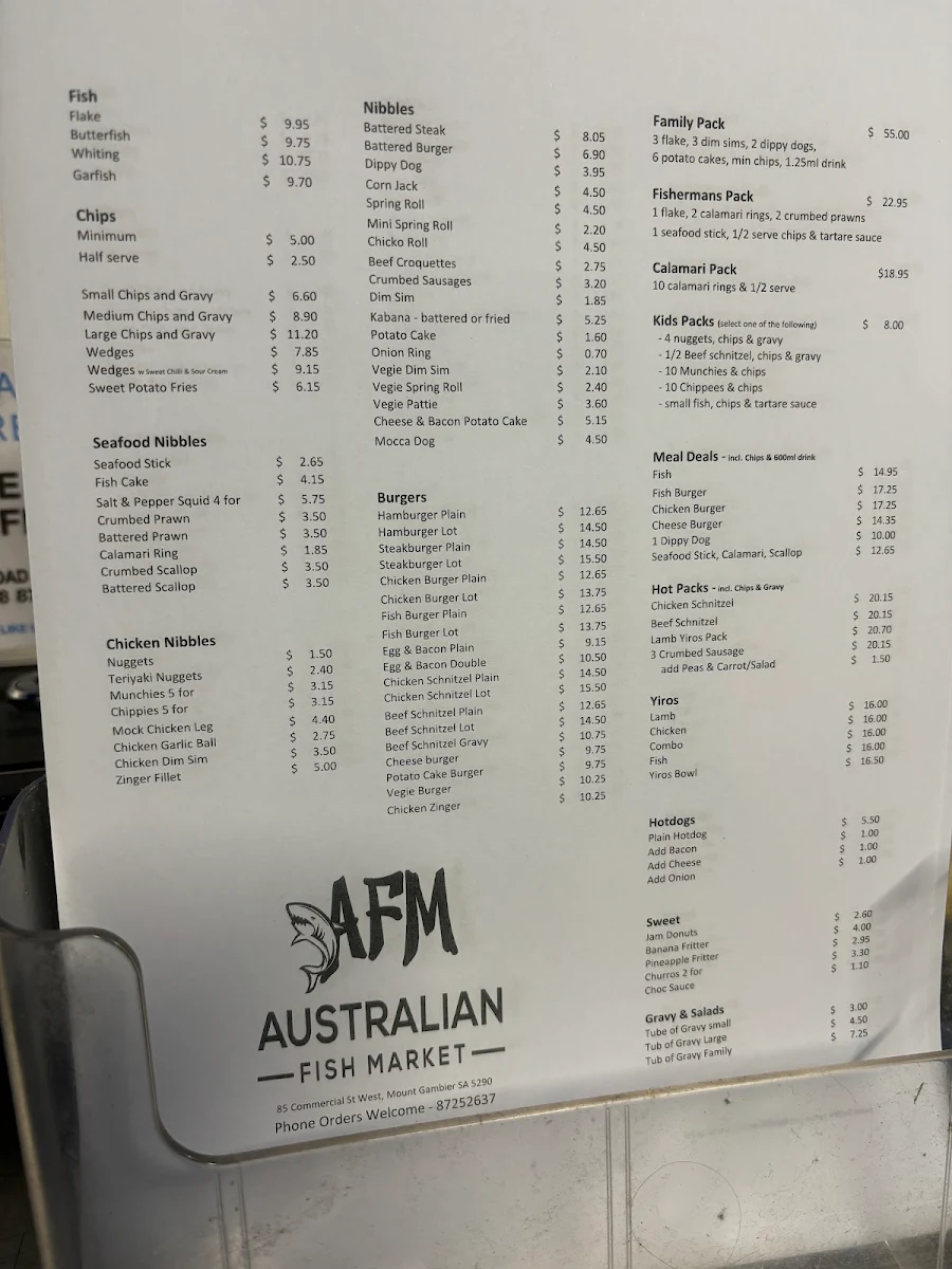 Menu, Australian Fish Market