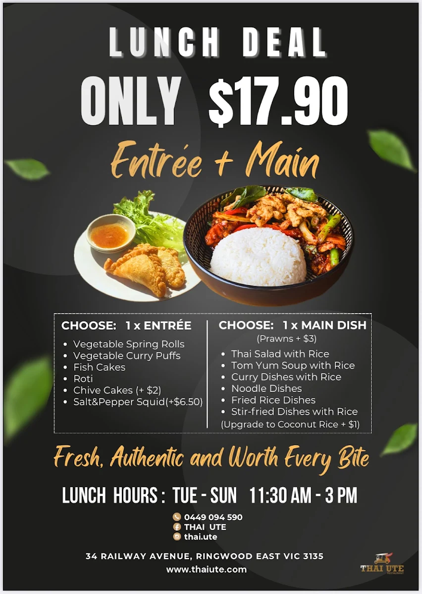 Menu, Thai Ute Restaurant
