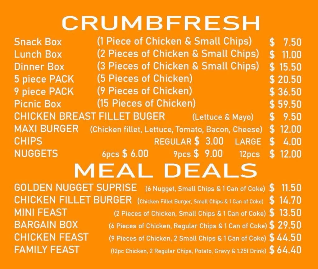 Menu, Biota Takeaway