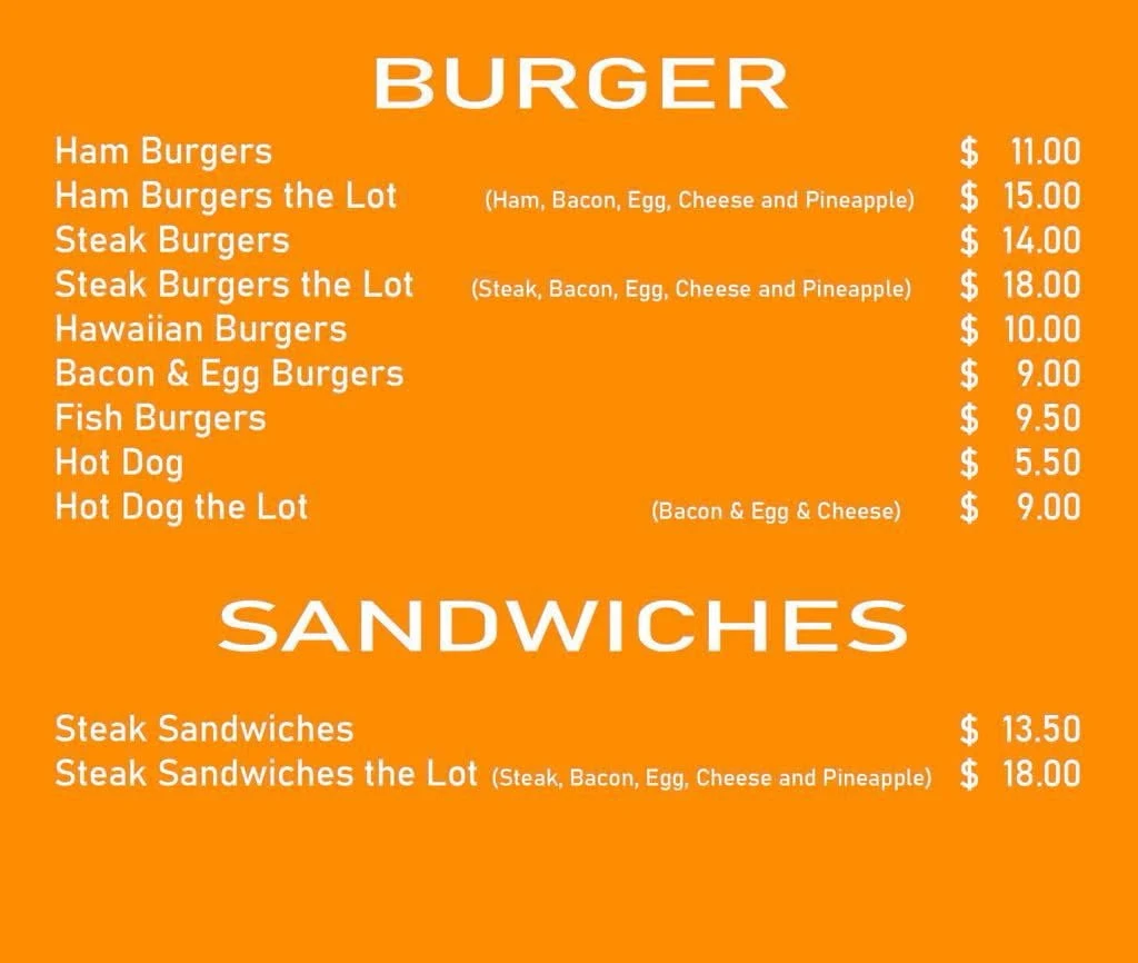 Menu, Biota Takeaway
