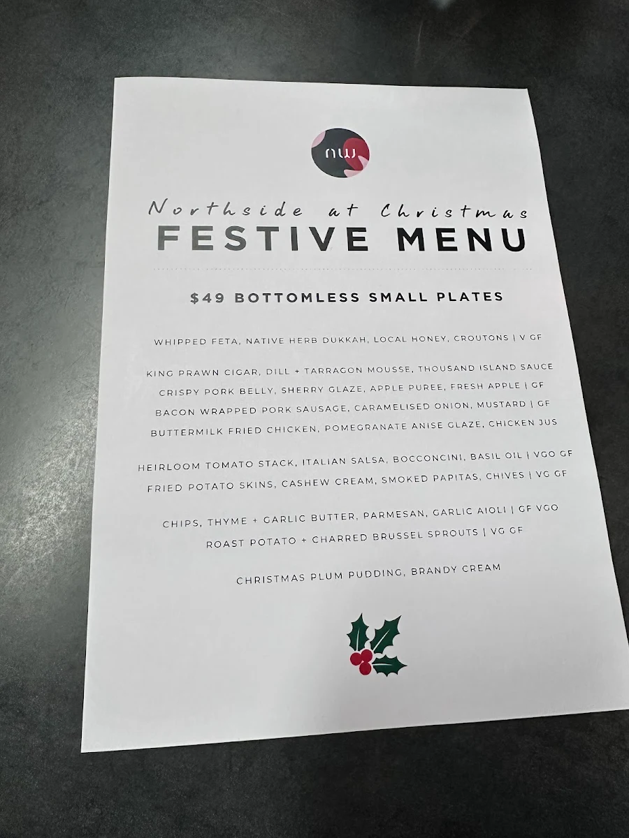 Menu, Northside Wines