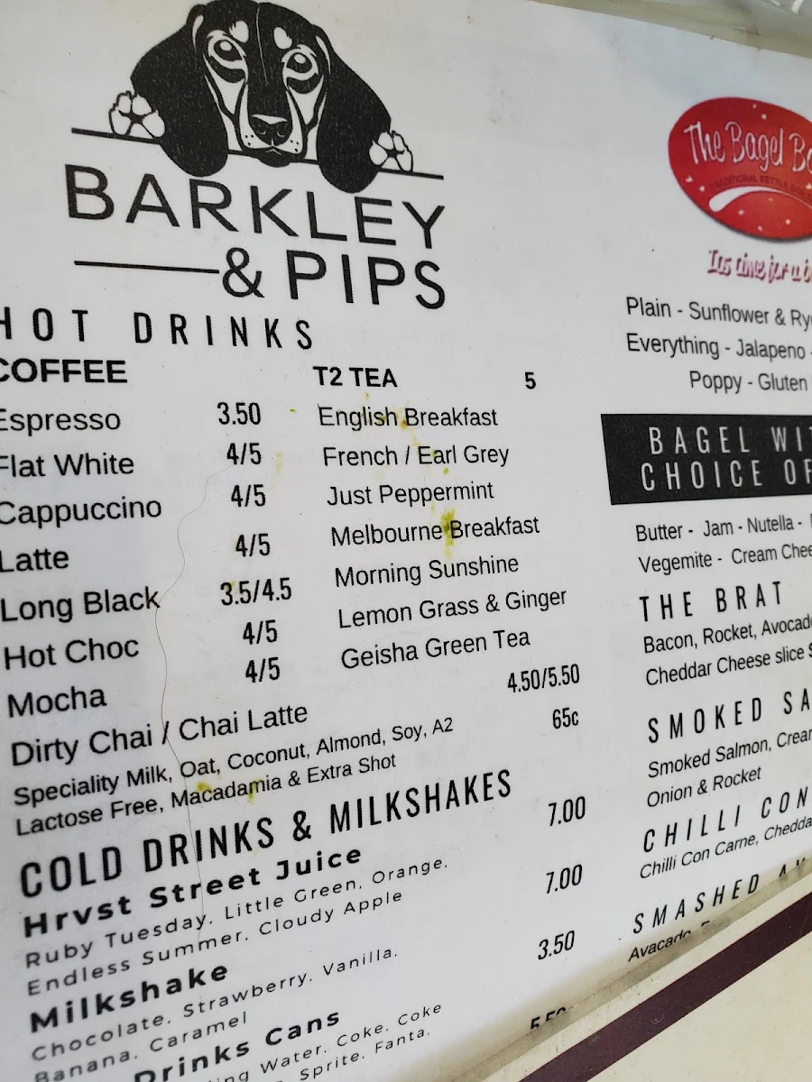Menu, Barkley & Pips Cafe
