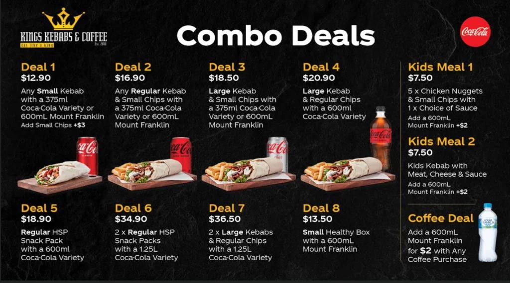 Menu, King's Kebabs & Coffee