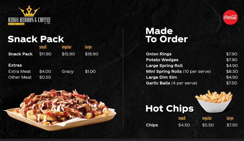 Menu, King's Kebabs & Coffee