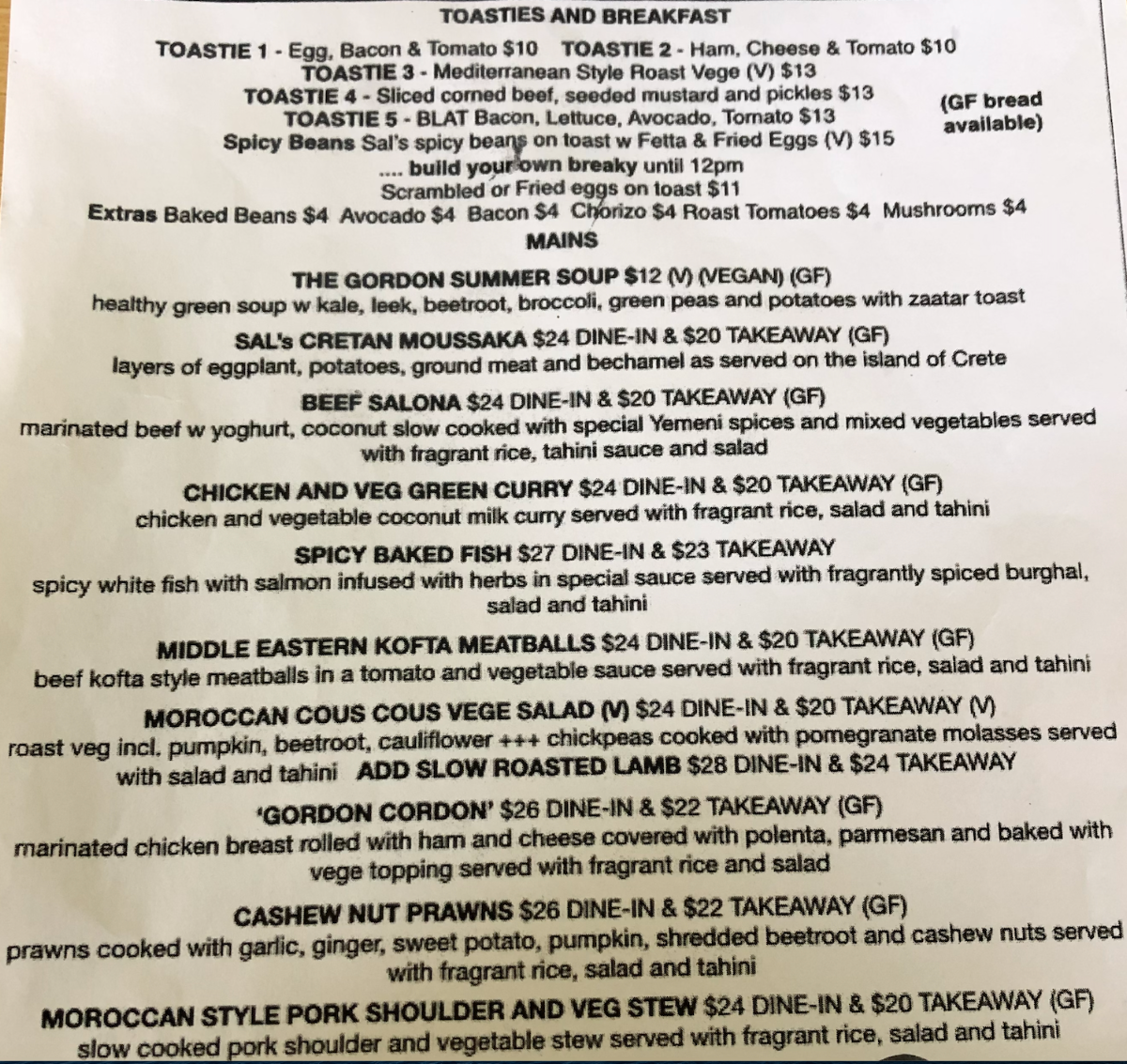 Menu, GordonS