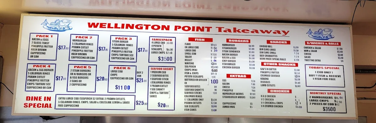 Menu, Wellington Point Takeaway