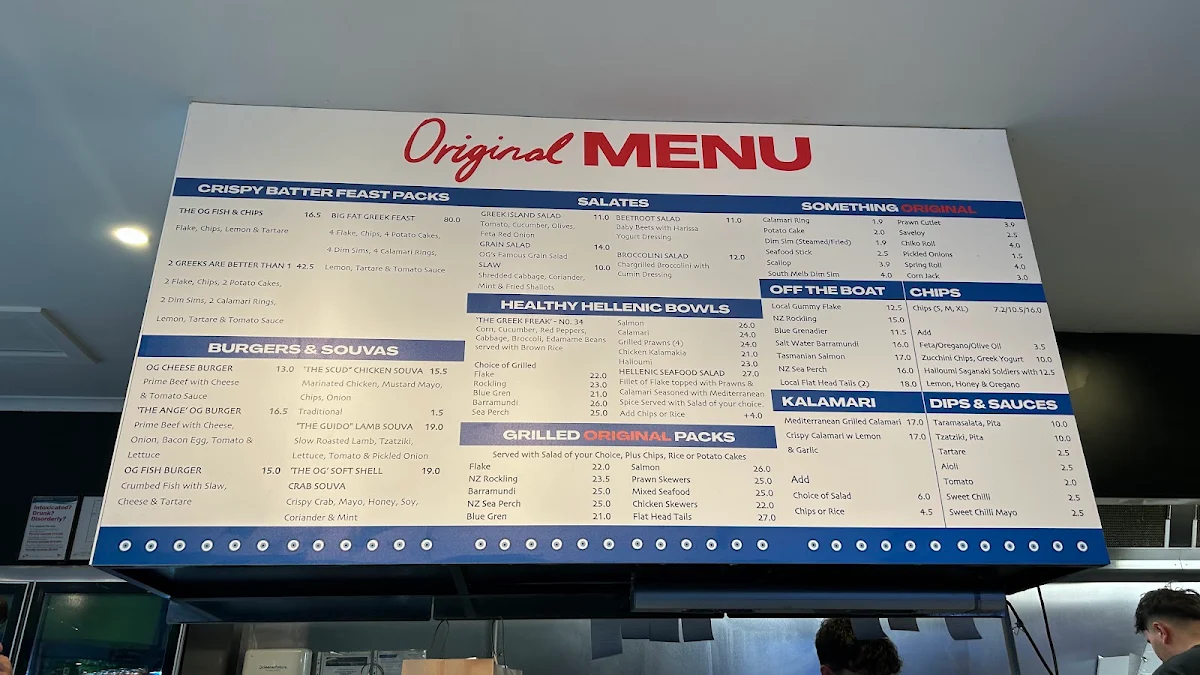 Menu, The Original Greek Fish & Chip Shop