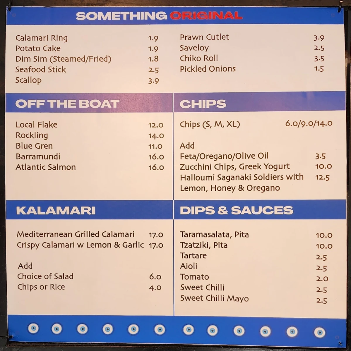Menu, The Original Greek Fish & Chip Shop