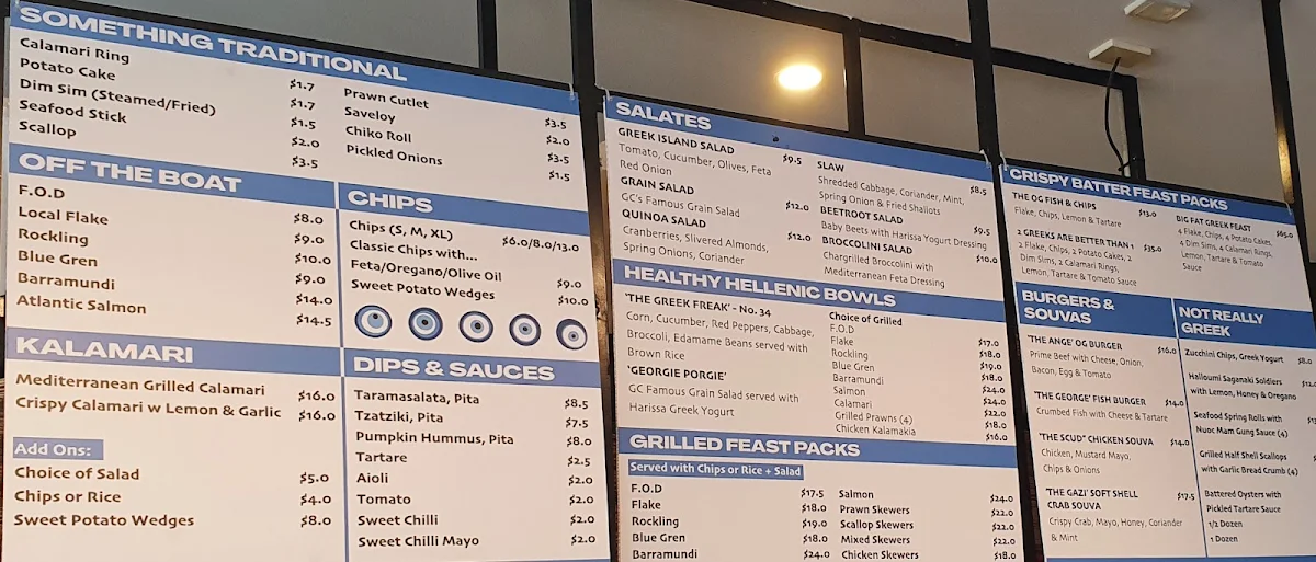 Menu, The Original Greek Fish & Chip Shop
