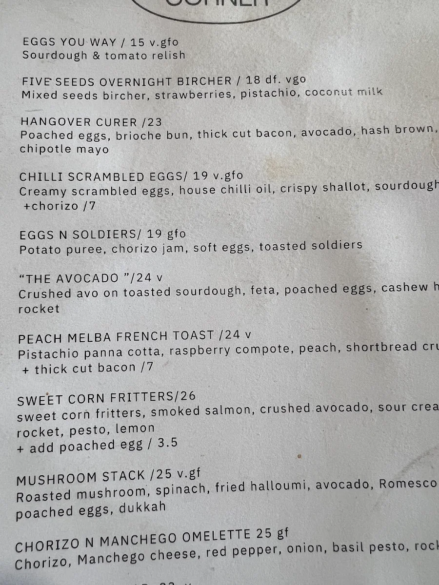 Menu, Cambridge Corner Store