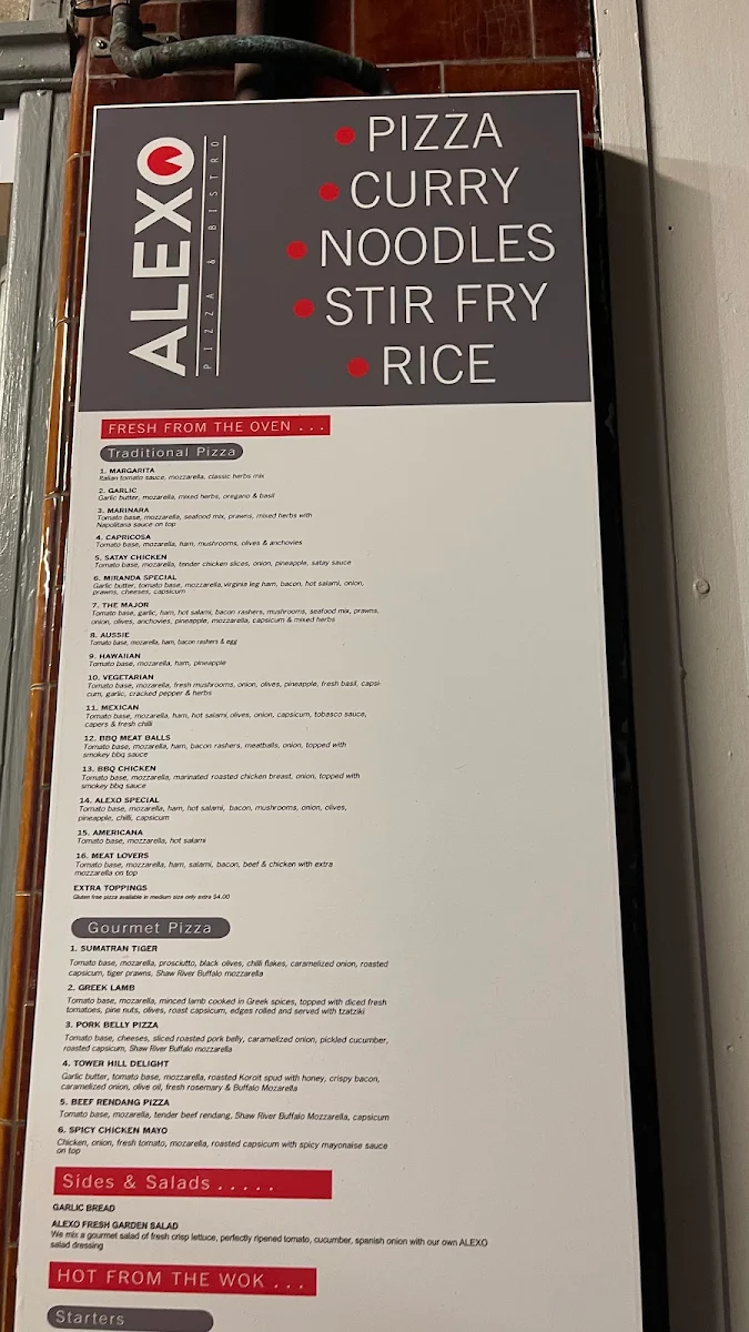 Menu, Alexo Pizza & Bistro