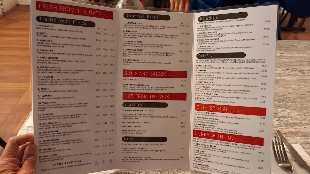 Menu, Alexo Pizza & Bistro