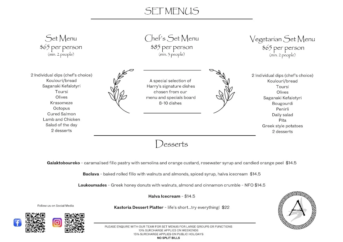 Menu, Alpha Ouzeri