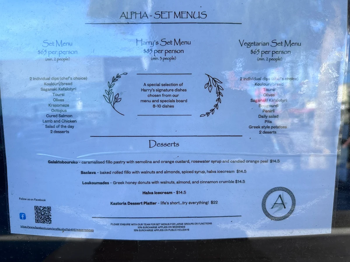 Menu, Alpha Ouzeri