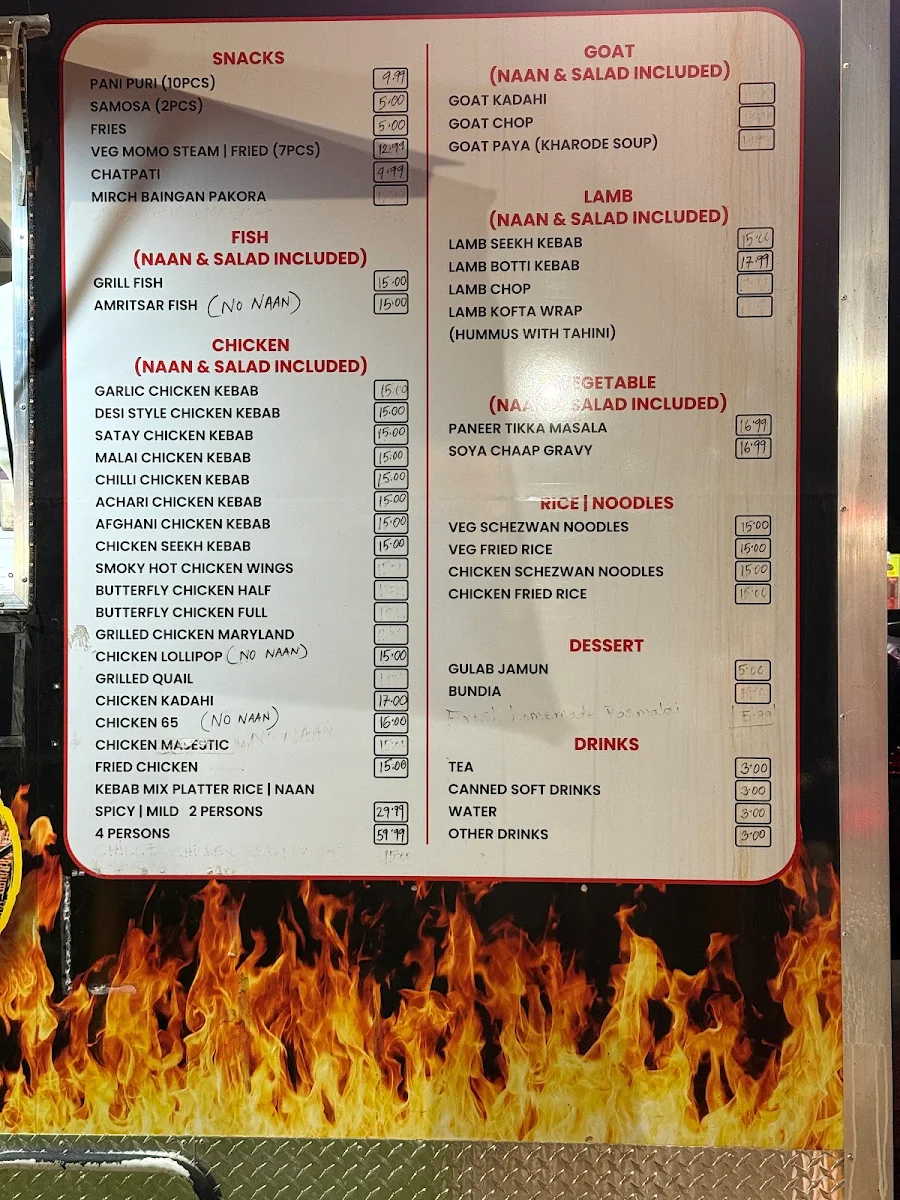 Menu, Flaming Skewers & Grill