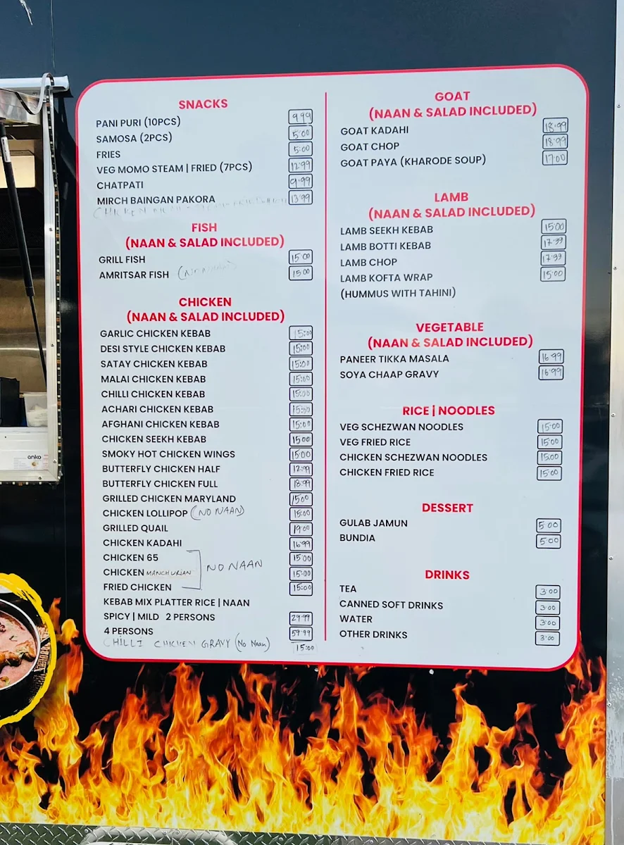 Menu, Flaming Skewers & Grill