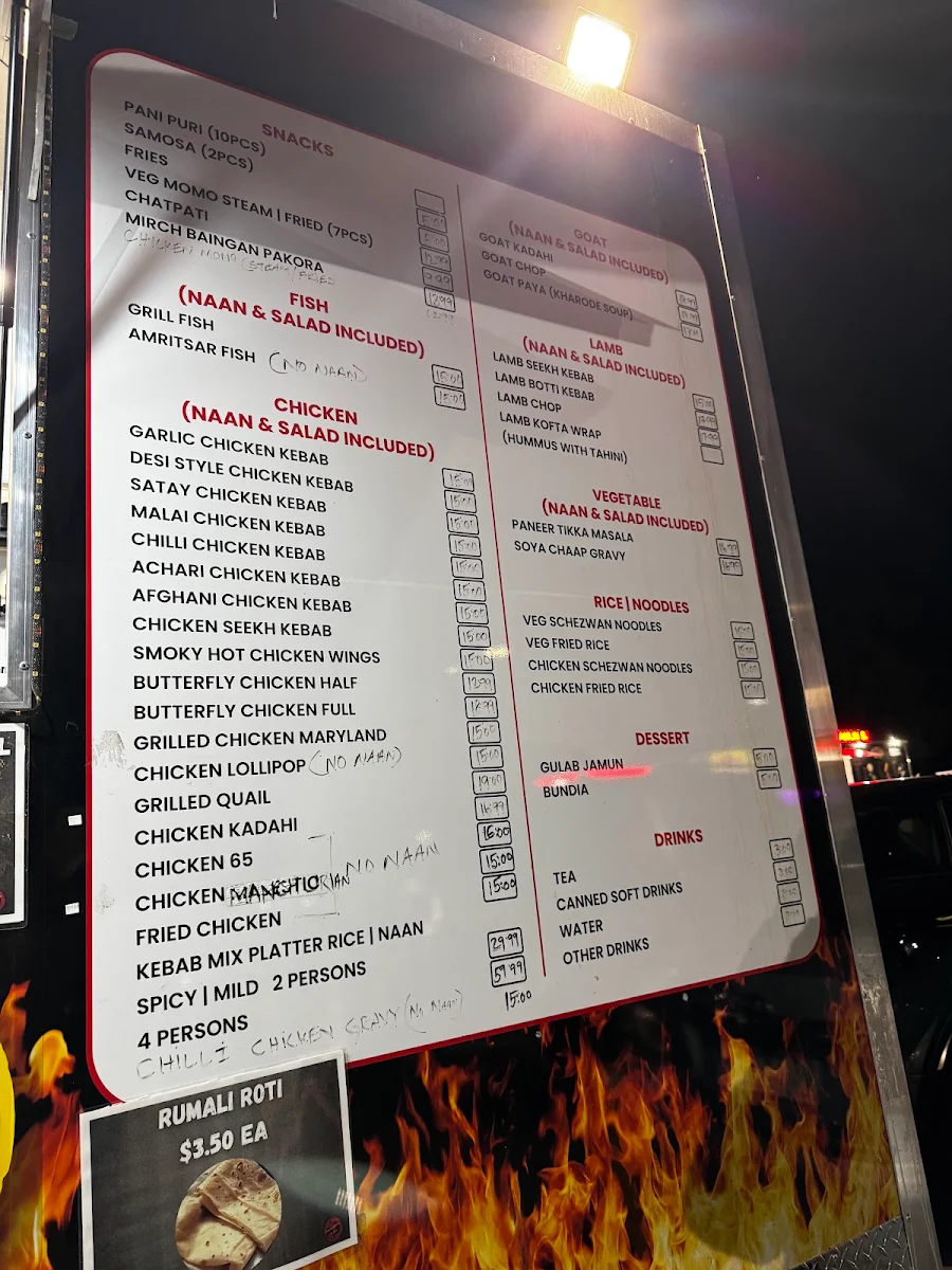 Menu, Flaming Skewers & Grill