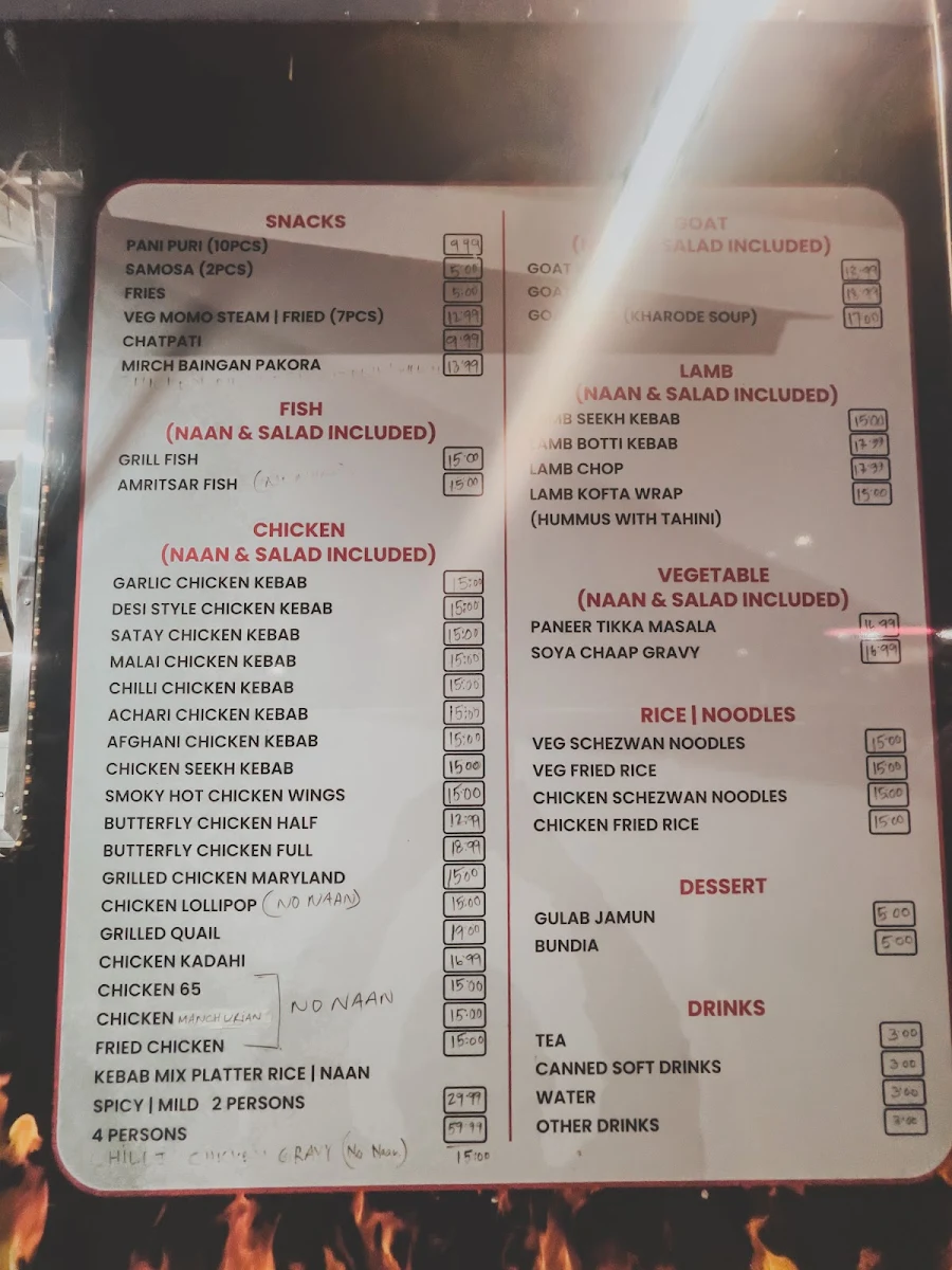 Menu, Flaming Skewers & Grill